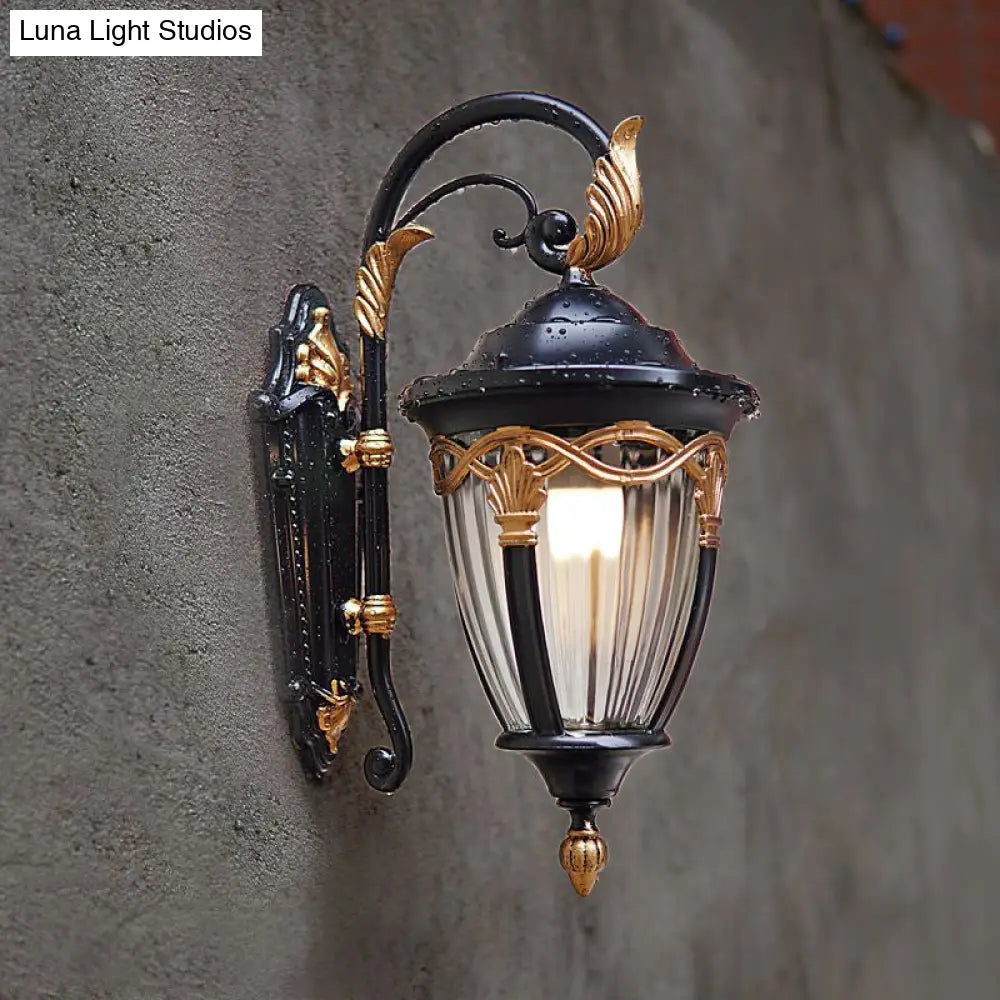Farmhouse Acorn Wall Sconce: Clear Prismatic Glass Black Finish 1-Light Lighting