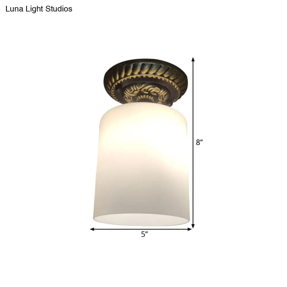Farmhouse Bronze Flush Mount Ceiling Light With Milky Glass