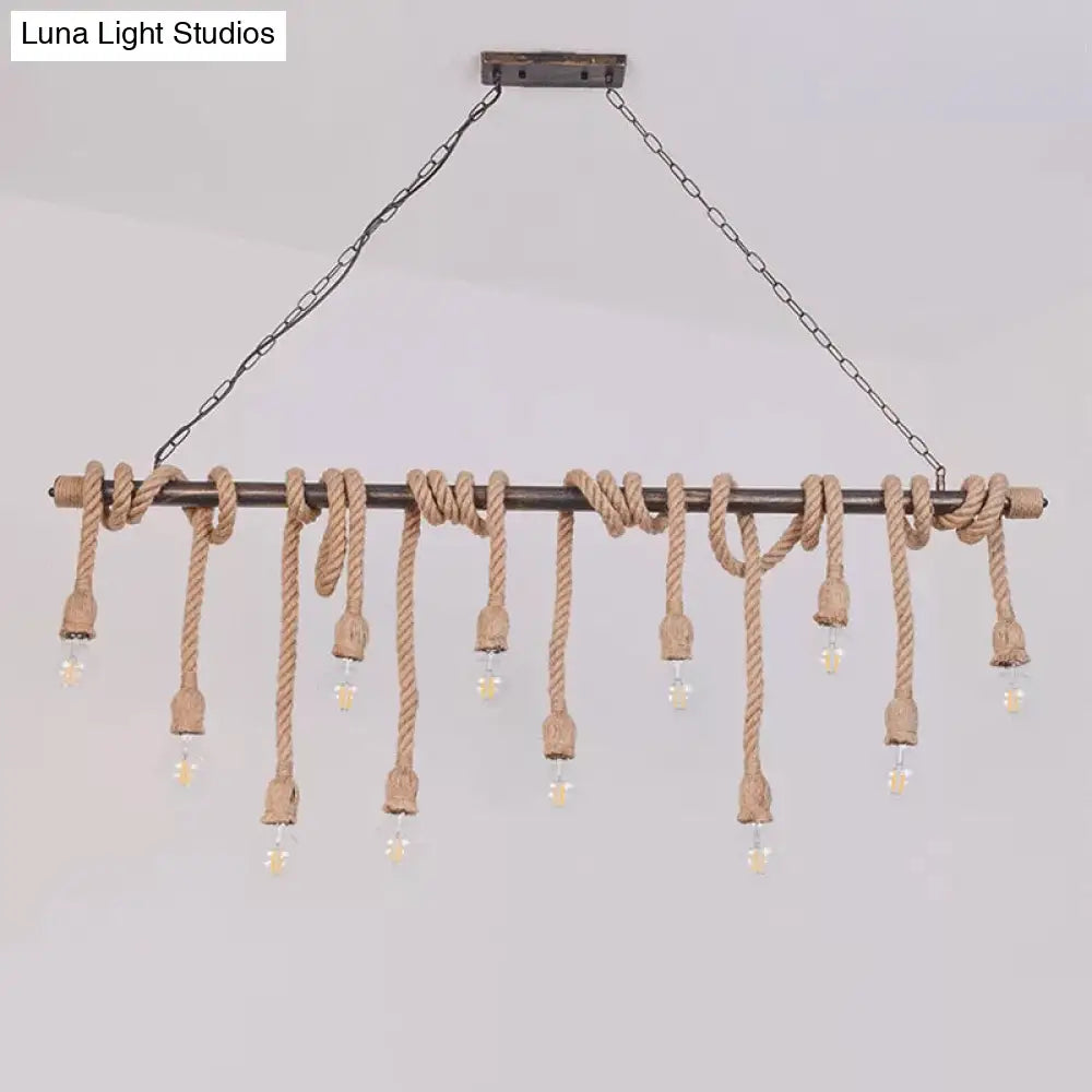 Farmhouse Exposed Bulb Pendant Light With Wood Hemp Rope - Ideal For Restaurants