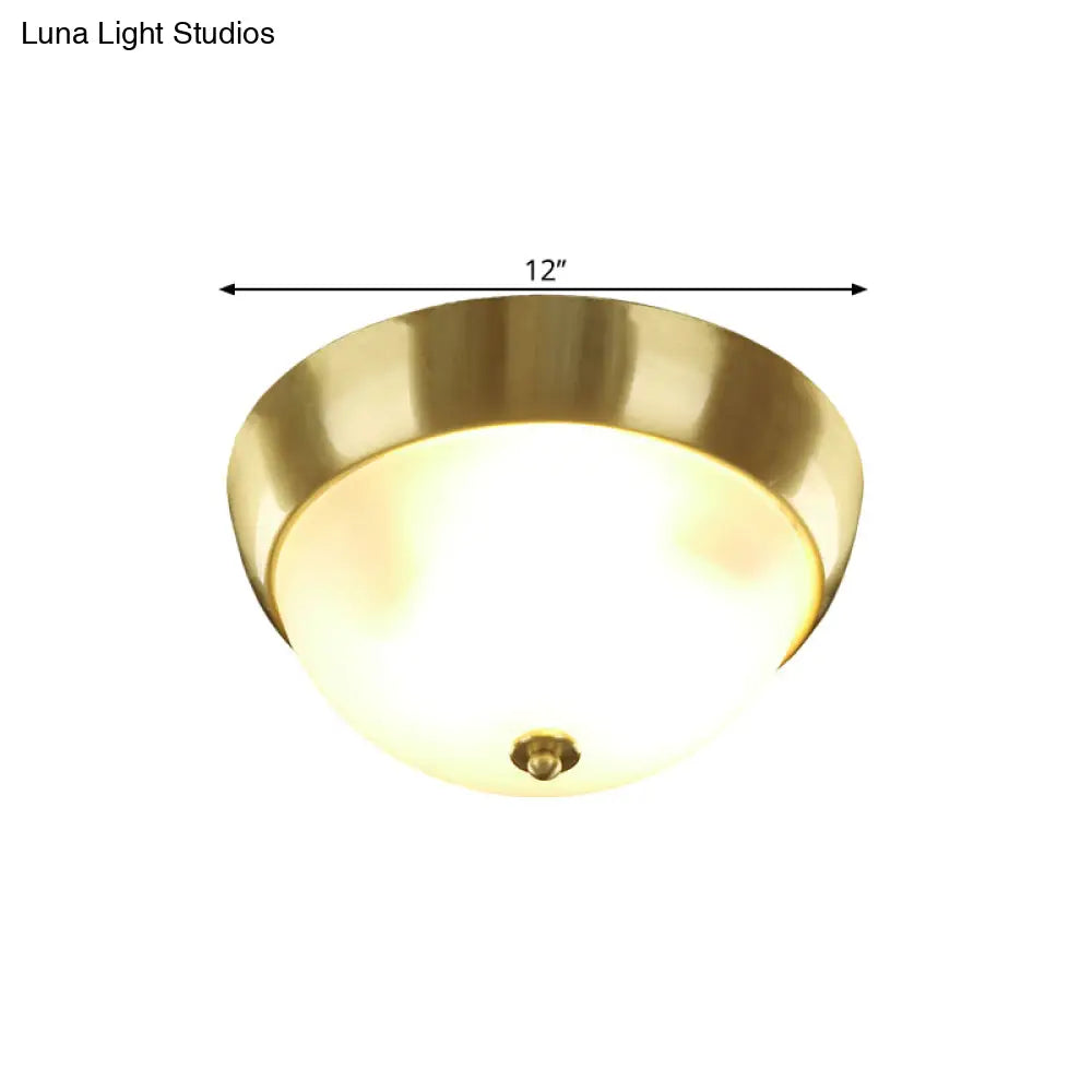 Farmhouse Frosted Glass Dome - Shaped Flush Mount Light Brass Fixture 3/4 - Bulb 12’/16’ Width