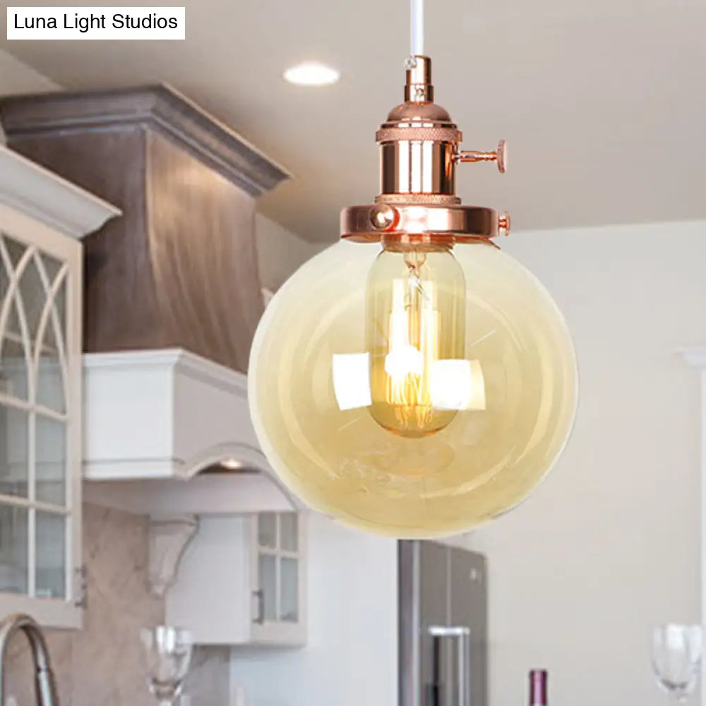 Farmhouse Orbit Pendant Light With Amber/Clear Glass And Adjustable Cord In 3 Elegant Finish Options