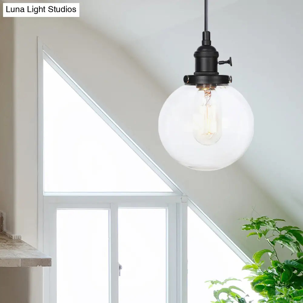 Farmhouse Orbit Pendant Light With Amber/Clear Glass And Adjustable Cord In 3 Elegant Finish Options