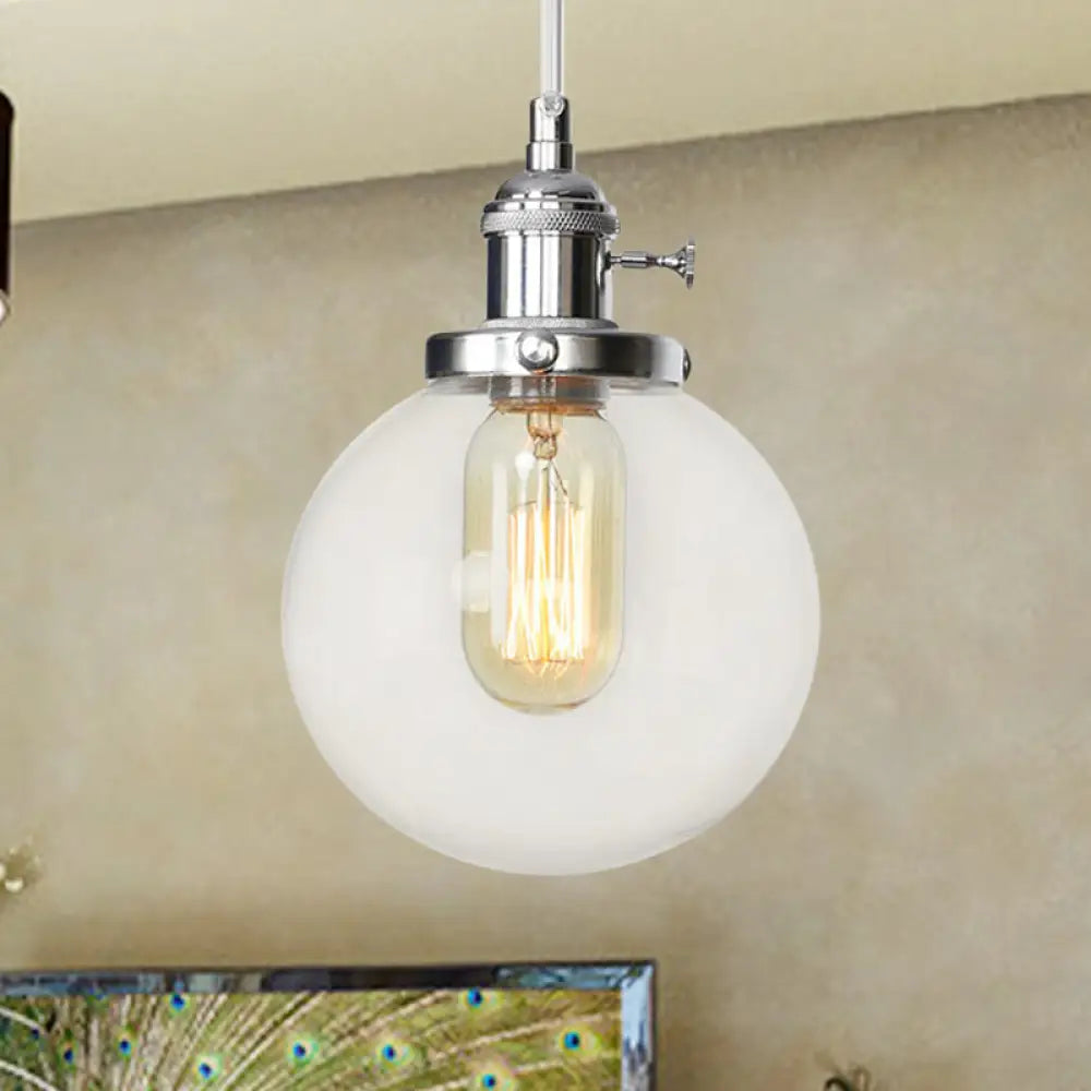 Farmhouse Orbit Pendant Light With Amber/Clear Glass And Adjustable Cord In 3 Elegant Finish