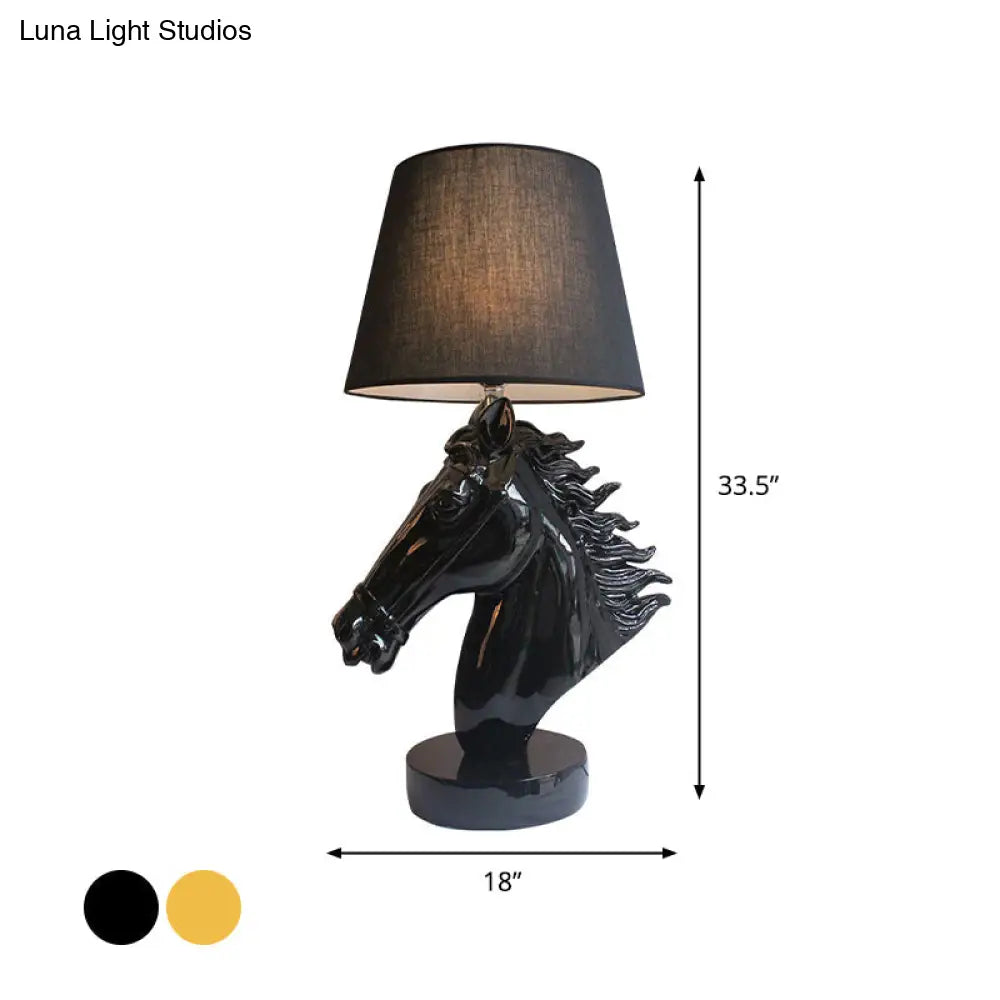 Farmhouse Resin Steed Head Night Light Table Lamp With Polished Gold/Black Finish