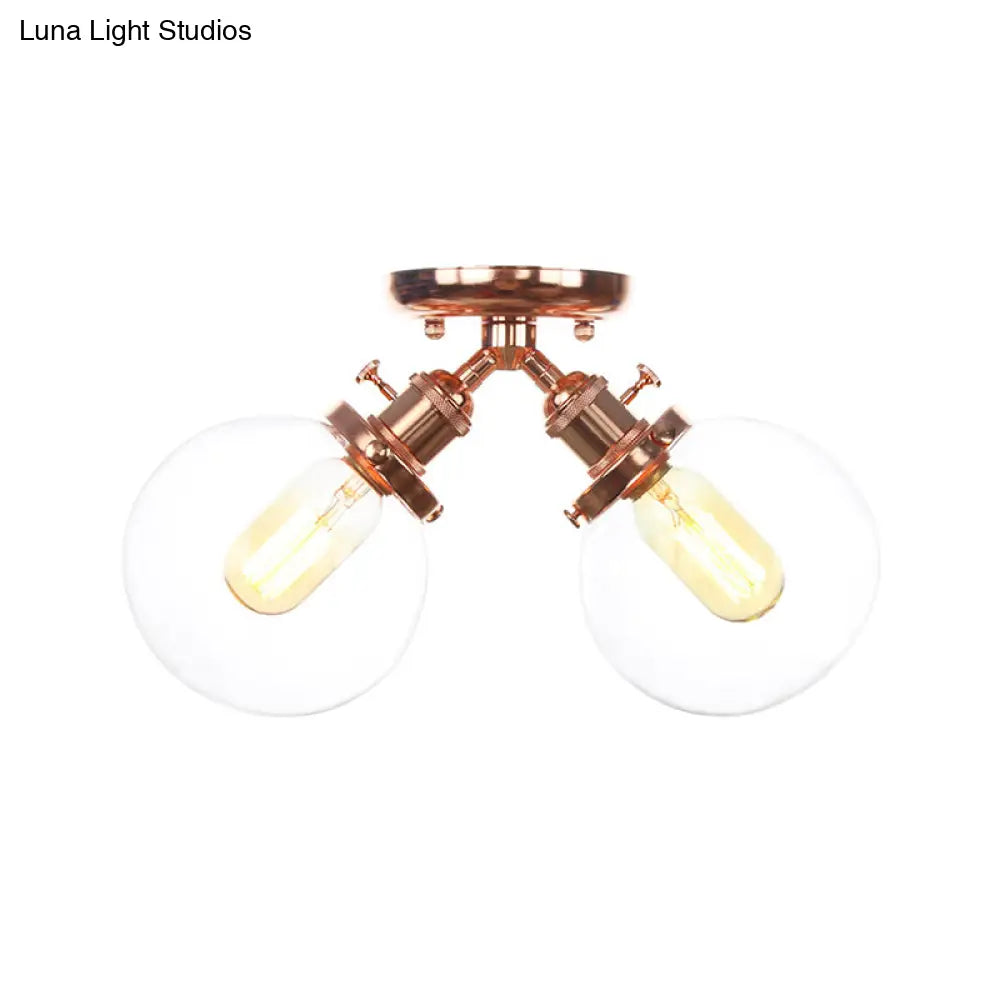 Farmhouse Style Semi Flush Ceiling Lamp - Metal And Glass With Dual Heads In Black/Bronze