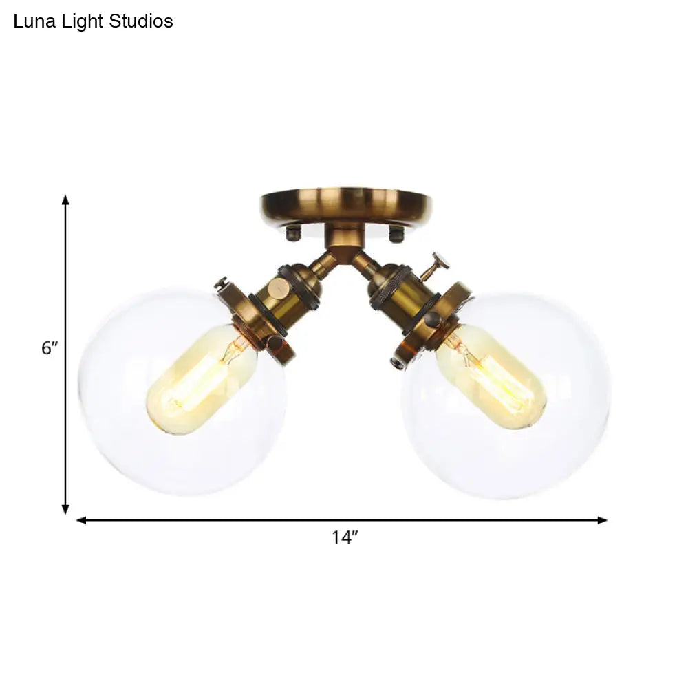 Farmhouse Style Semi Flush Ceiling Lamp - Metal And Glass With Dual Heads In Black/Bronze