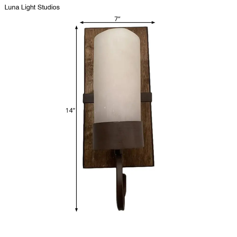 Farmhouse Wall Mounted Lamp: White Glass Cylinder Shade With Brown Finish