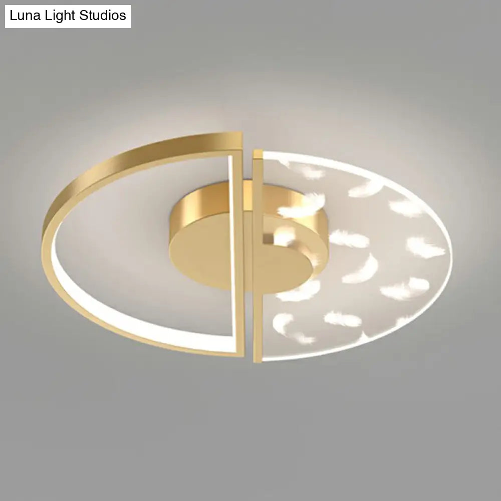 Feather Patterned Led Acrylic Ceiling Mount Flush Light Gold / 18 Natural