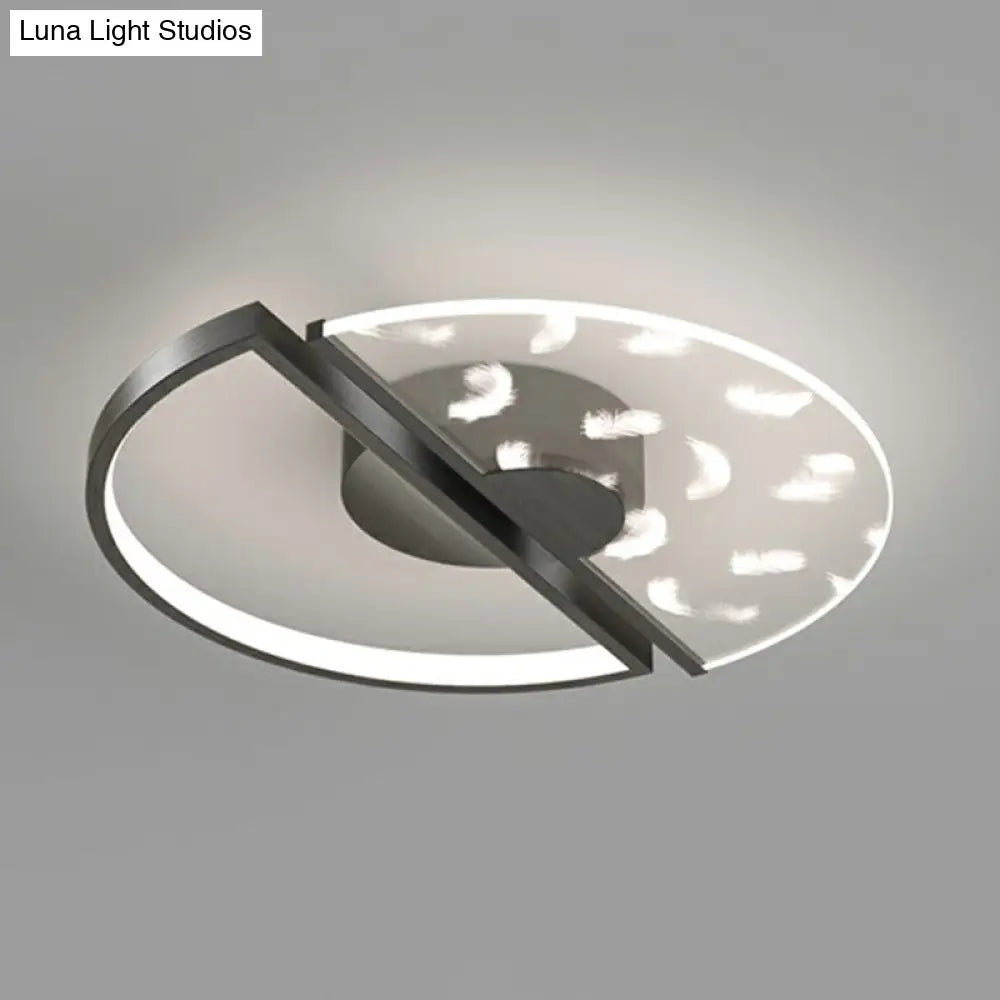 Feather Patterned Led Acrylic Ceiling Mount Flush Light Black / 18 Natural