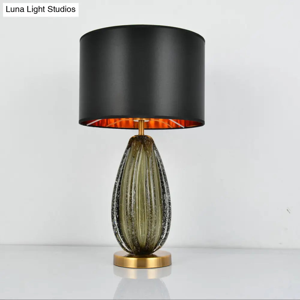 Federica - Vintage 1-Light Melon Table Lamp Ideas Hand-Worked Green Bubble Glass Night Lighting