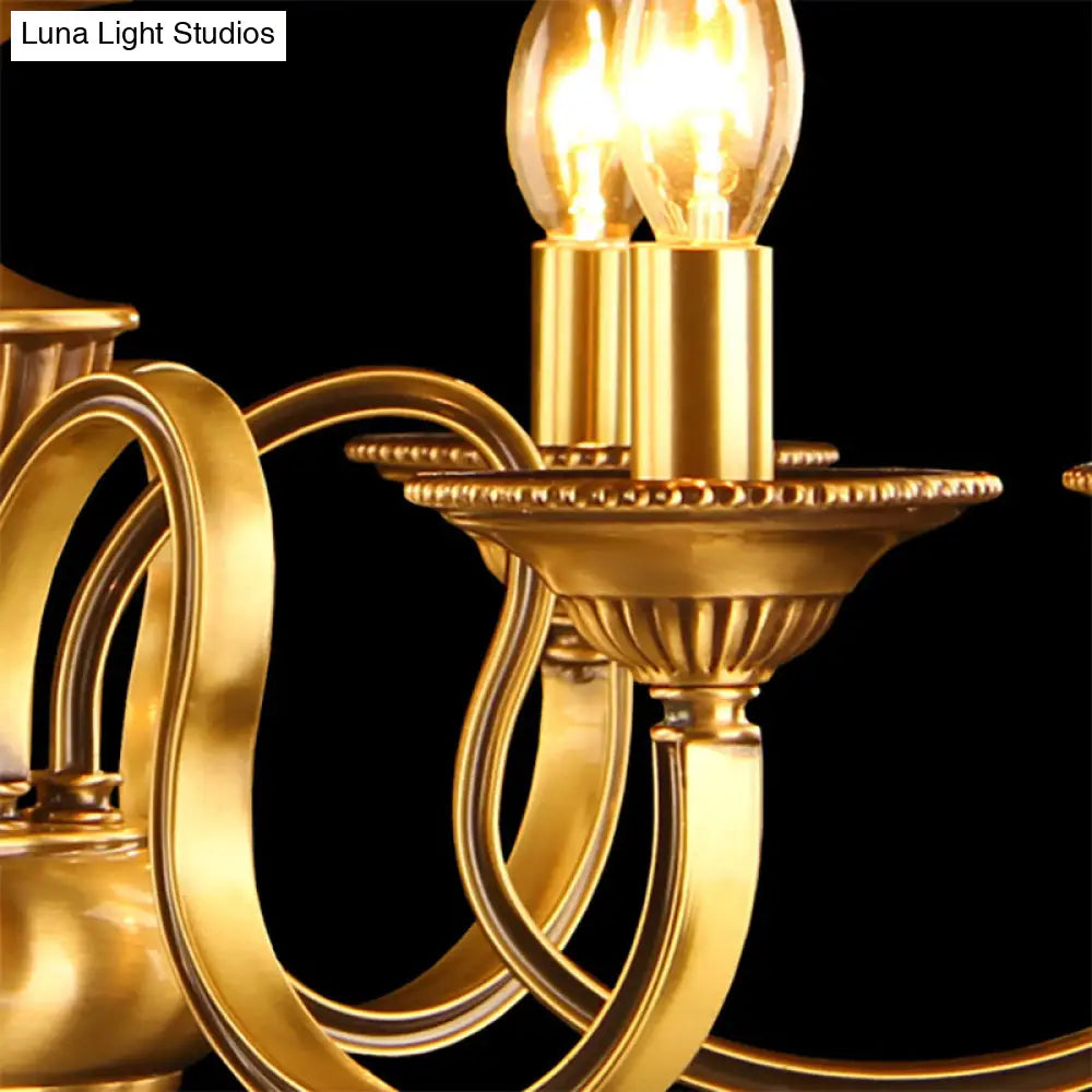 Flared Chandelier Lighting - 3/5/6 Lights Colonial Gold Finish Frosted Glass Hanging Ceiling Lamp