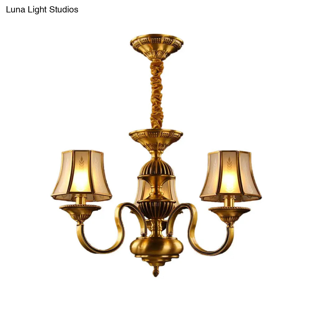 Flared Chandelier Lighting - 3/5/6 Lights Colonial Gold Finish Frosted Glass Hanging Ceiling Lamp