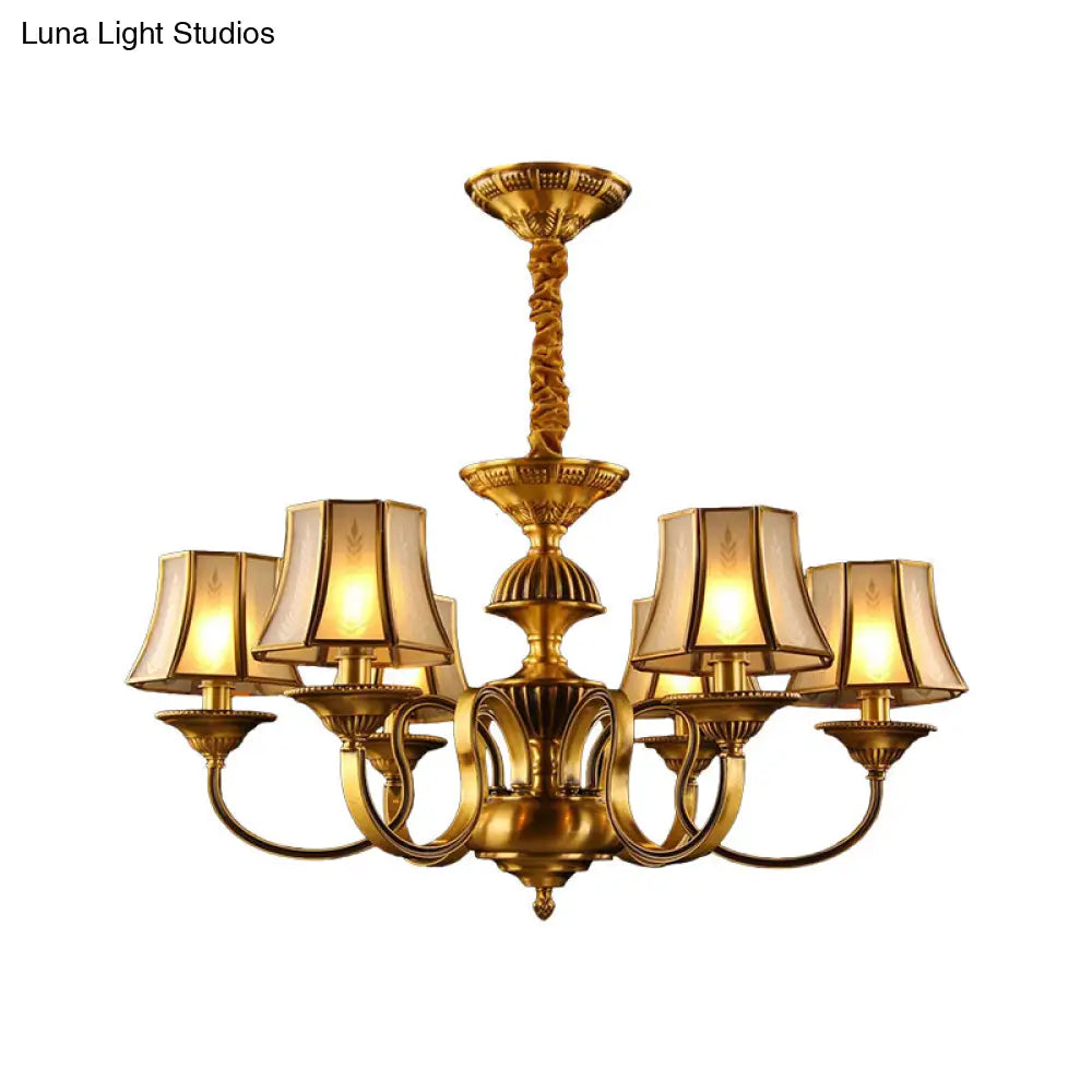 Flared Chandelier Lighting - 3/5/6 Lights Colonial Gold Finish Frosted Glass Hanging Ceiling Lamp