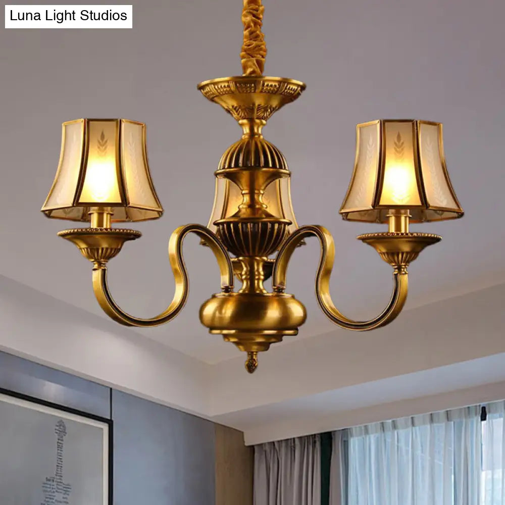 Flared Chandelier Lighting - 3/5/6 Lights Colonial Gold Finish Frosted Glass Hanging Ceiling Lamp