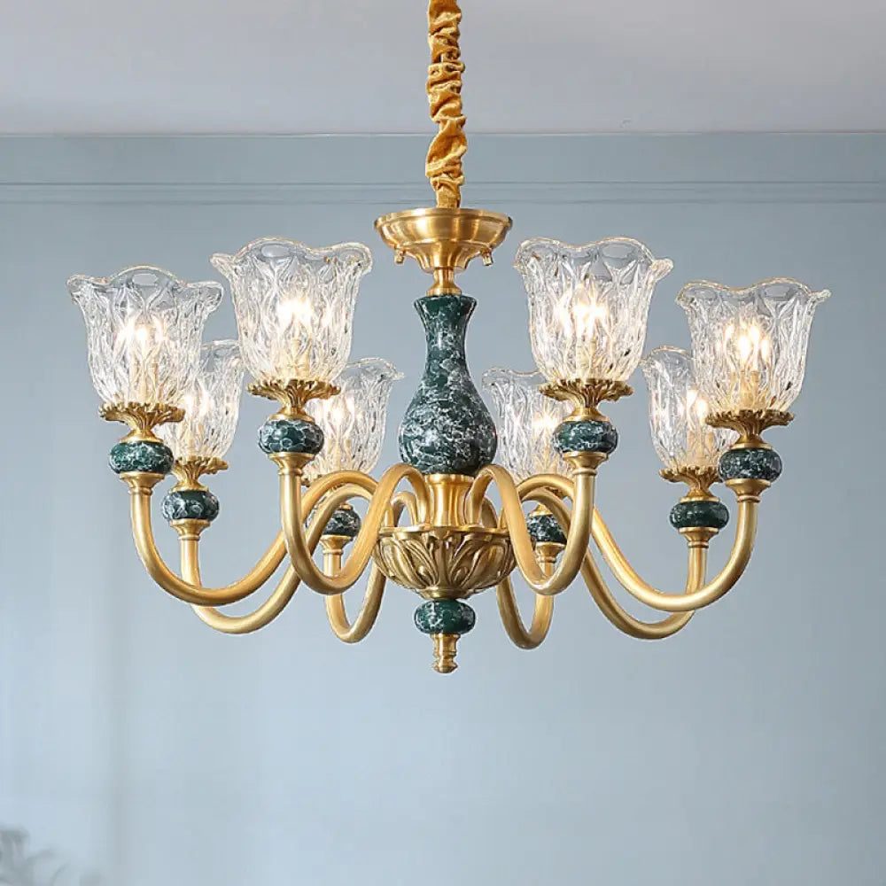 Flared Glass Chandelier Light Fixture With Ruffle Edge In Brass - Traditional Ceiling Lighting 8 /
