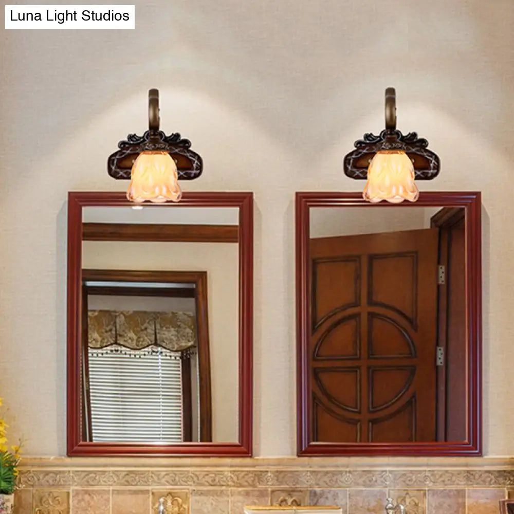 Flared Glass Iron Sconce With Tan Texture | Wall Mounted Vanity Light Traditional Design 1/2 Lights