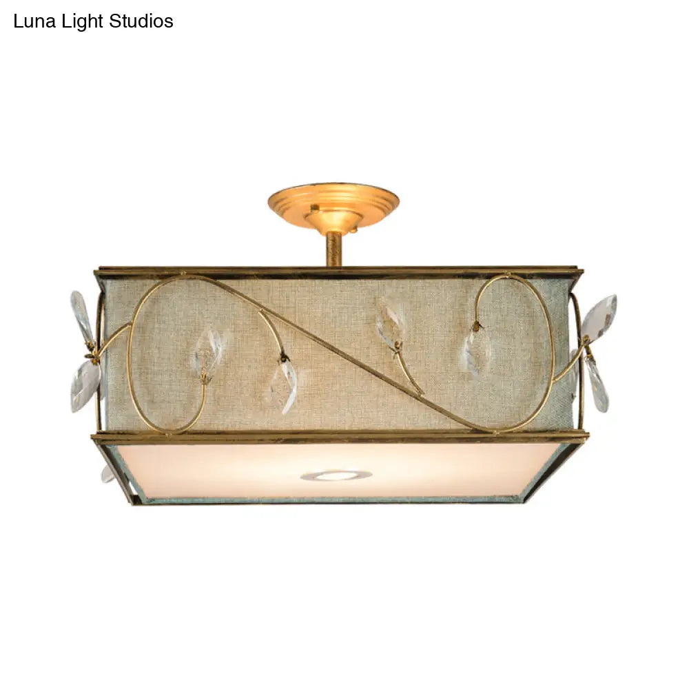 Flaxen Rustic Fabric Semi Flush Mount Ceiling Light With 3 Lights