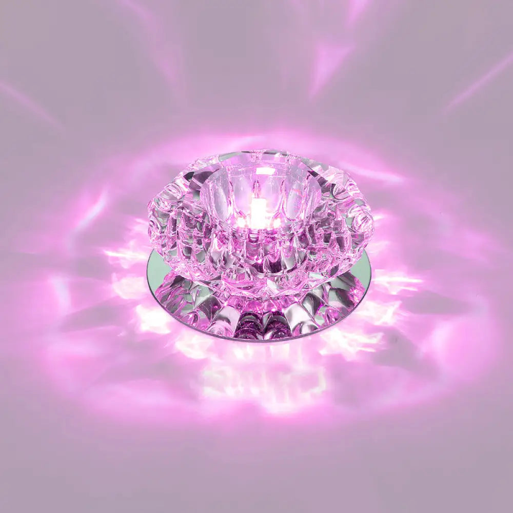 Floral Flush Mount Led Ceiling Lamp With Clear Crystal Accents - Minimalistic Stainless Steel