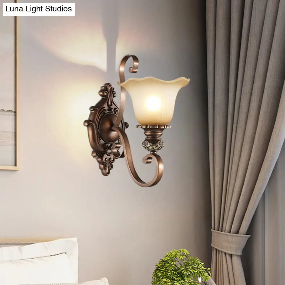 Floral Frosted Glass Wall Light In Classic Brown For Elegant Living Room Lighting
