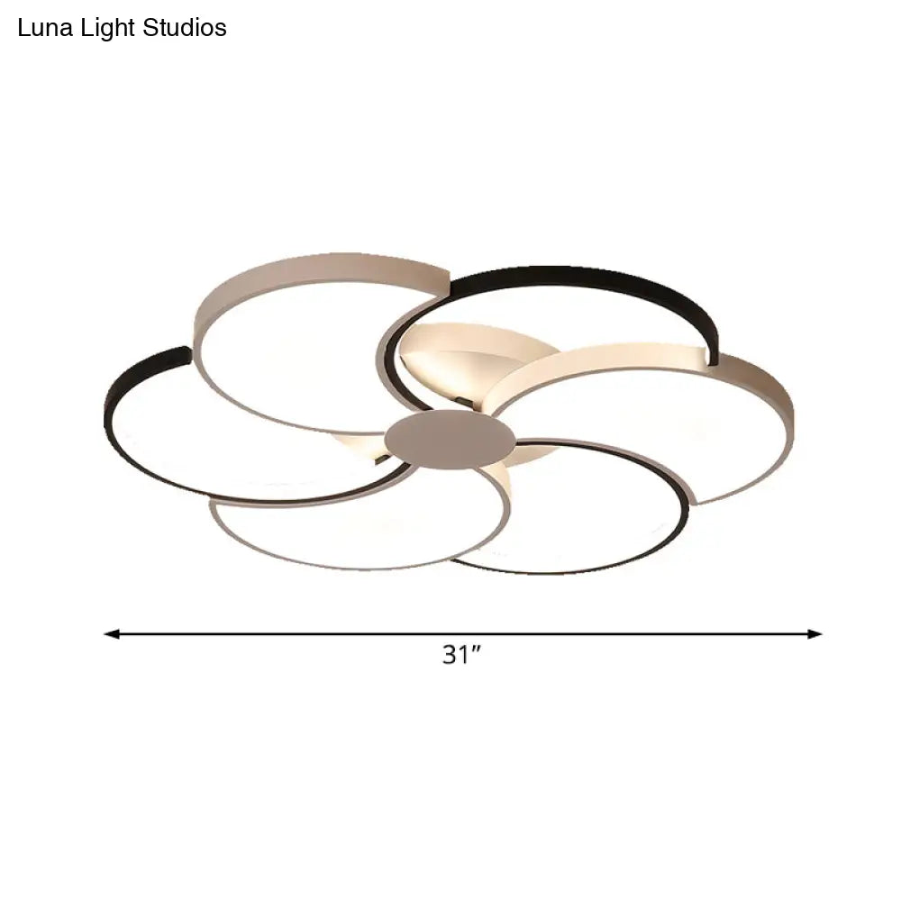 Floral Led Flush Mount Ceiling Light With Acrylic Shade In Black And White - Warm Natural