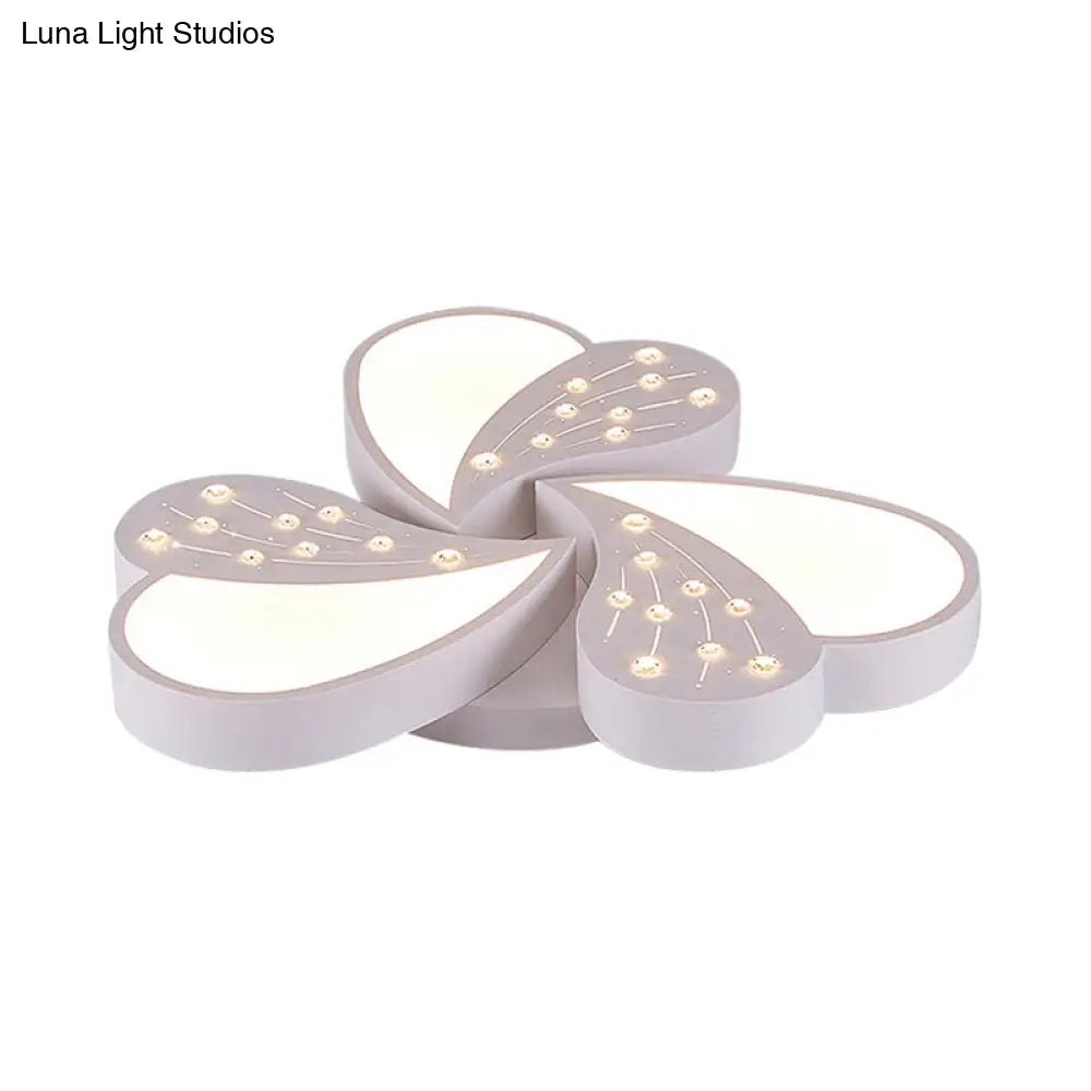 Floral White Flush Mount Ceiling Lamp With Crystal For Modern Baby Room