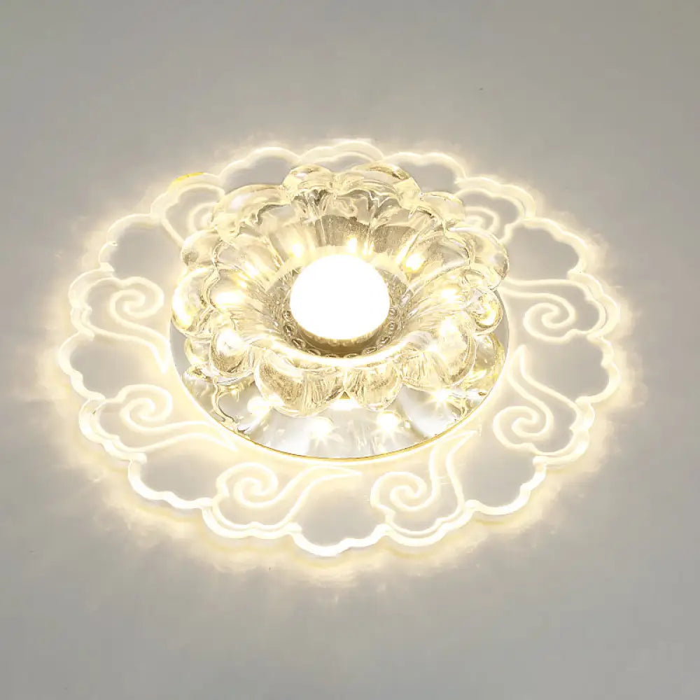 Flower Shape Crystal Flush Mount Ceiling Light Fixture With Led Modern Aisle Lighting Clear / E