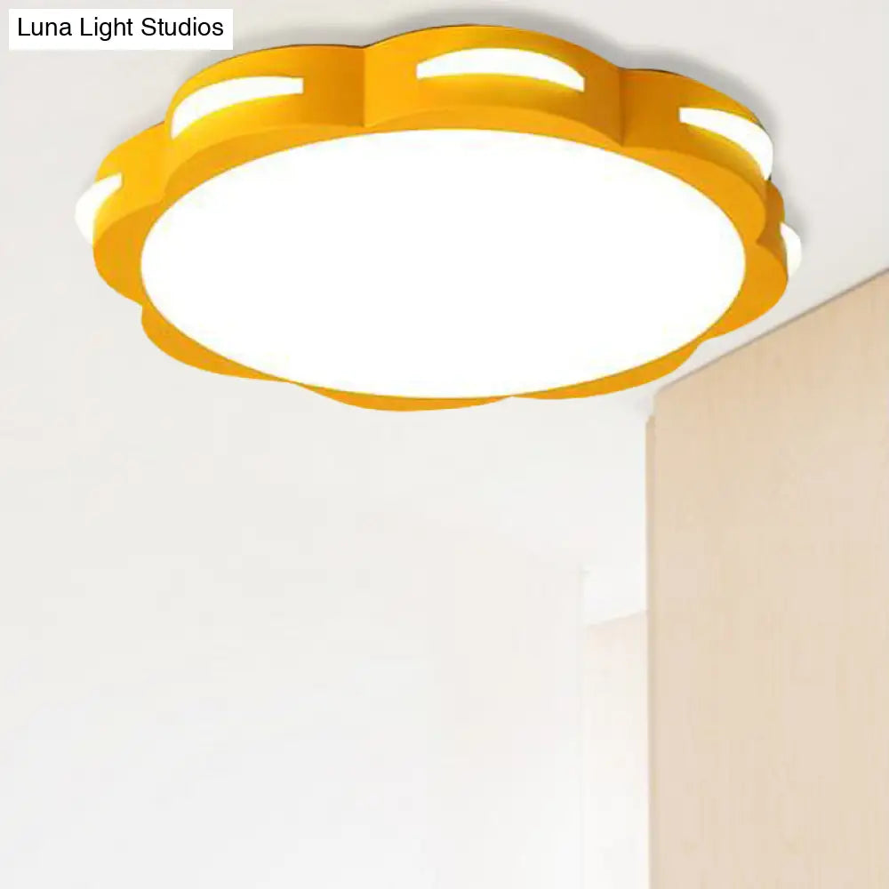 Flush Mount Macaron Led Ceiling Light With Acrylic Floral Shade - Ideal For Girls’ Bedroom