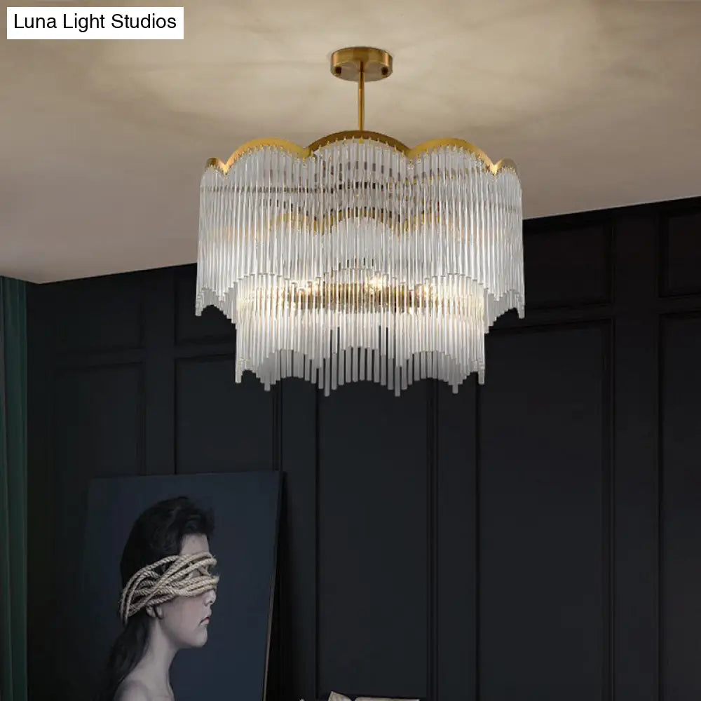 Fluted Clear Glass Rods Pendant Light: Postmodern Wavy Bedroom Chandelier