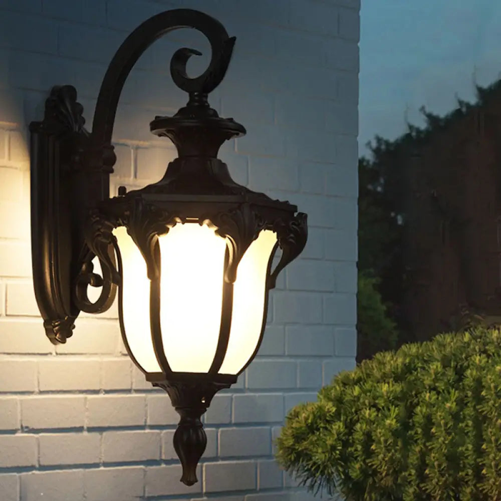 Frost Glass Wall Mount Outdoor Light With Vintage Bell Shade - 1-Light Fixture Black / Small