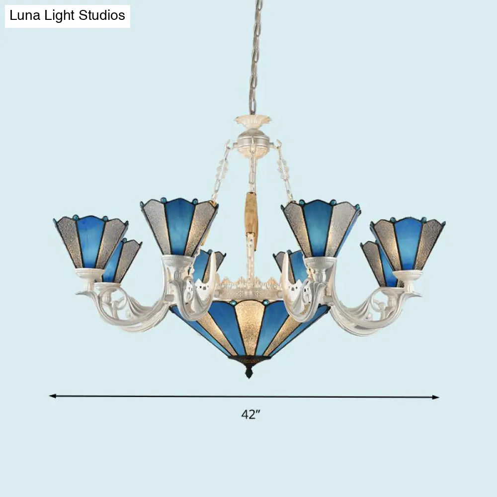 Frosted Blue Conical Glass Chandelier Lamp - Baroque Design With 3/9/11 Lights Elegant Cream