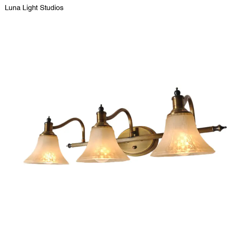 Frosted Glass Bell Vanity Light With Metal Swooping Arm - Antique Gold 2/3 Bulbs Bathroom Sconce