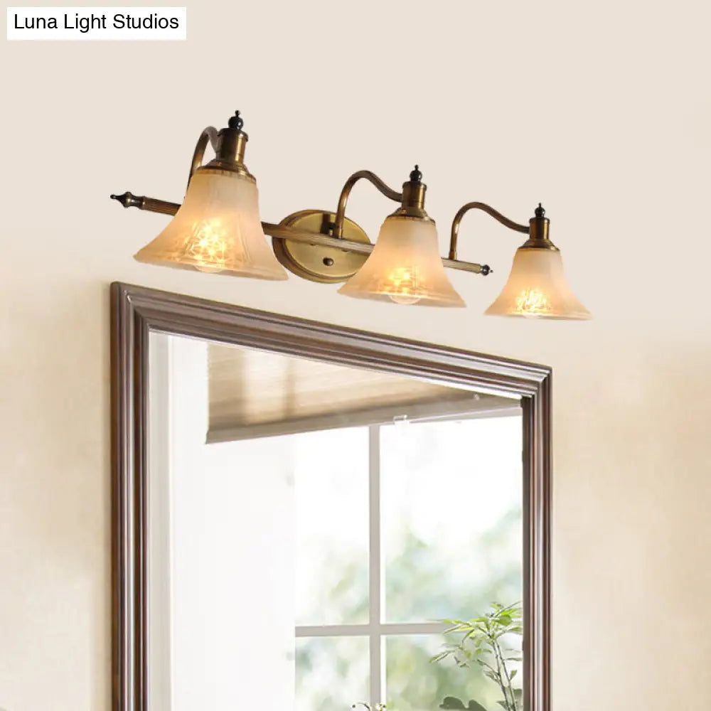 Frosted Glass Bell Vanity Light With Metal Swooping Arm - Antique Gold 2/3 Bulbs Bathroom Sconce