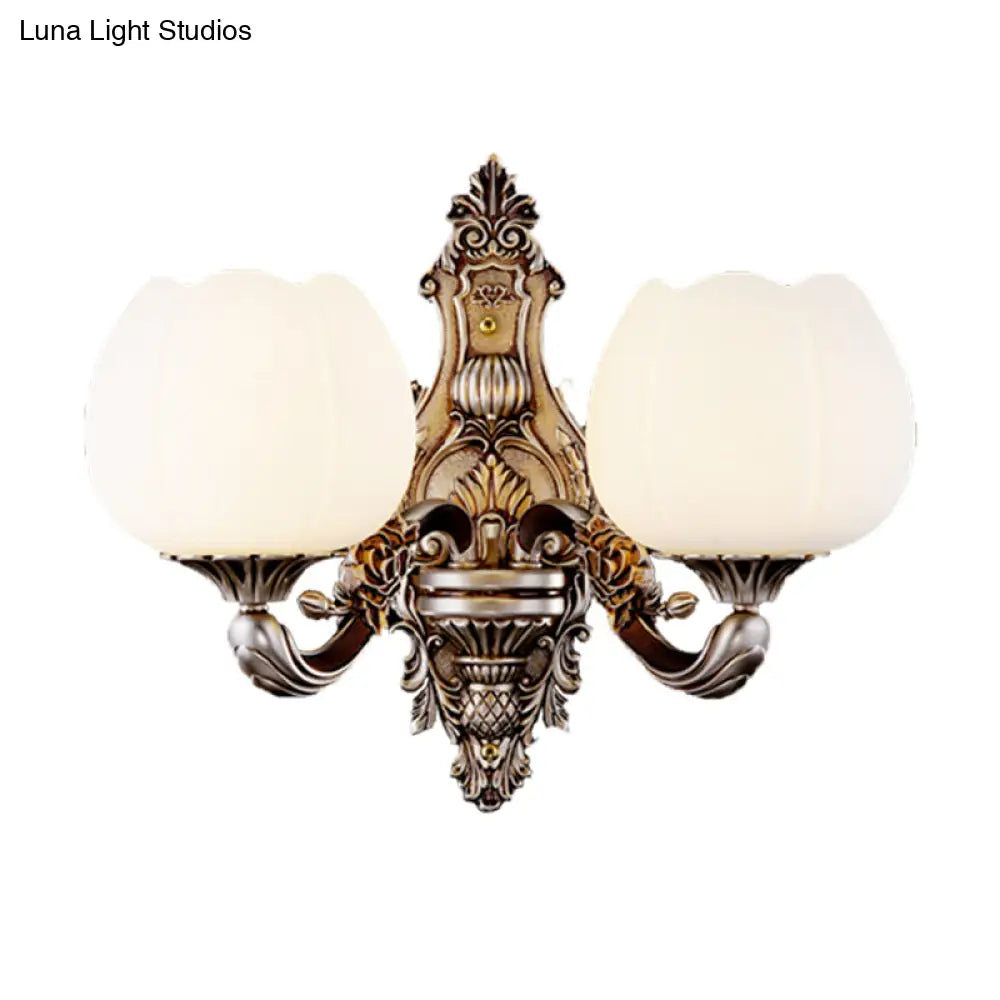 Frosted Glass Bloom Wall Light Vintage Sconce For Living Room With Curved Arm In Coffee