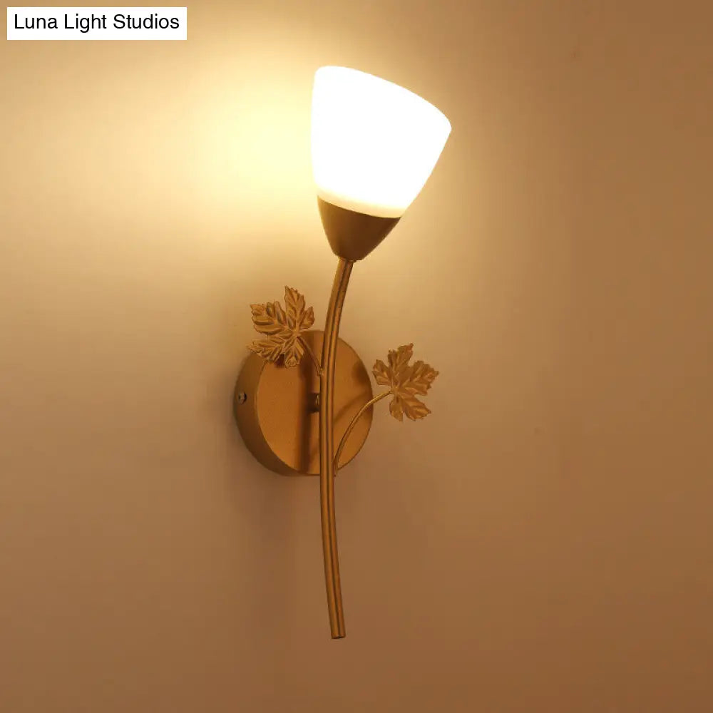 Frosted Glass Bowl Sconce - Contemporary 1/2-Light Hall Wall Mount Fixture With Leaf-Shaped Decor