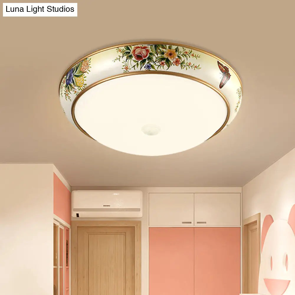 Frosted Glass Dome Led Flush Mount Ceiling Light - Korea Country Style (14’/19.5’ Diameter)