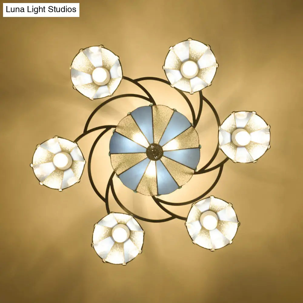 Frosted Glass Tiffany Style Ceiling Light Fixture - White/Yellow/Blue Semi-Flush Mount