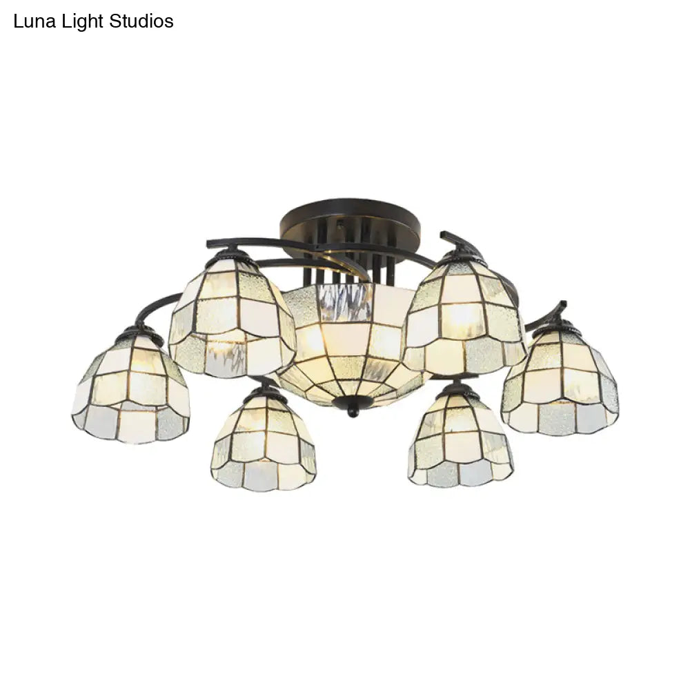 Frosted Glass Tiffany Style Ceiling Light Fixture - White/Yellow/Blue Semi-Flush Mount