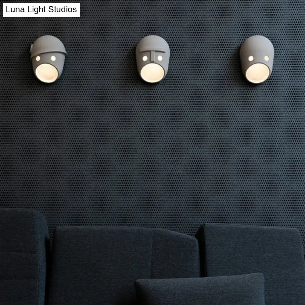 Funny Face Wall Sconce Led Light For Bedroom In Grey Resin