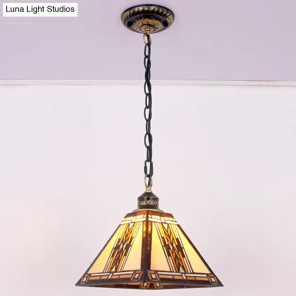 Geometric Art Glass Pendant Light - Mission Style With Stained Finish