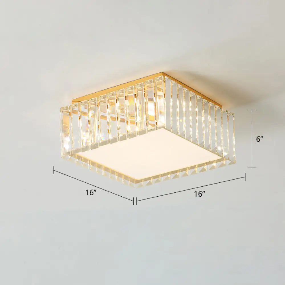 Geometric Crystal Led Flushmount Ceiling Light With Simple Champagne Style / 16’ Square Plate