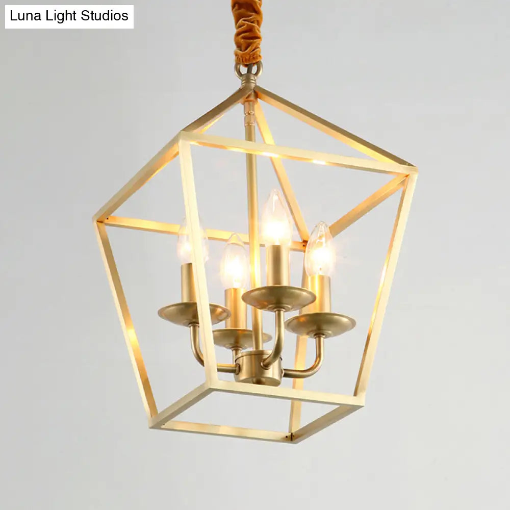 Geometric Gold Dining Room Pendant Light: 4-Bulb Ceiling Lamp Traditional Chandelier With Metal