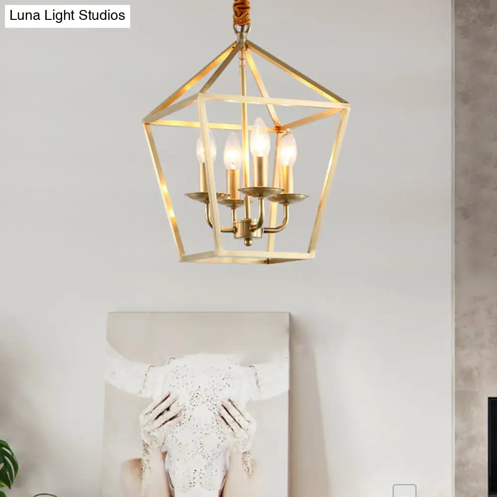 Geometric Gold Dining Room Pendant Light: 4-Bulb Ceiling Lamp Traditional Chandelier With Metal