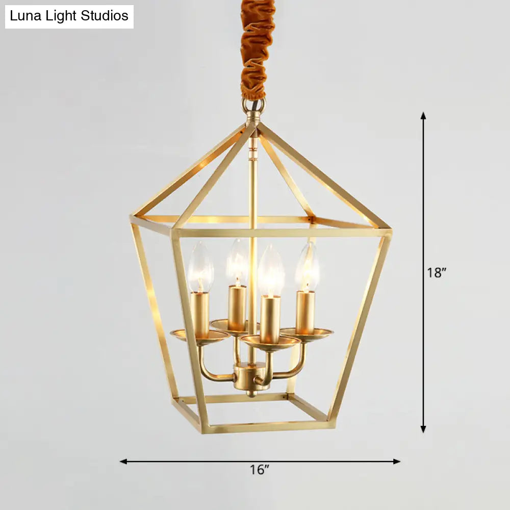 Geometric Gold Dining Room Pendant Light: 4-Bulb Ceiling Lamp Traditional Chandelier With Metal