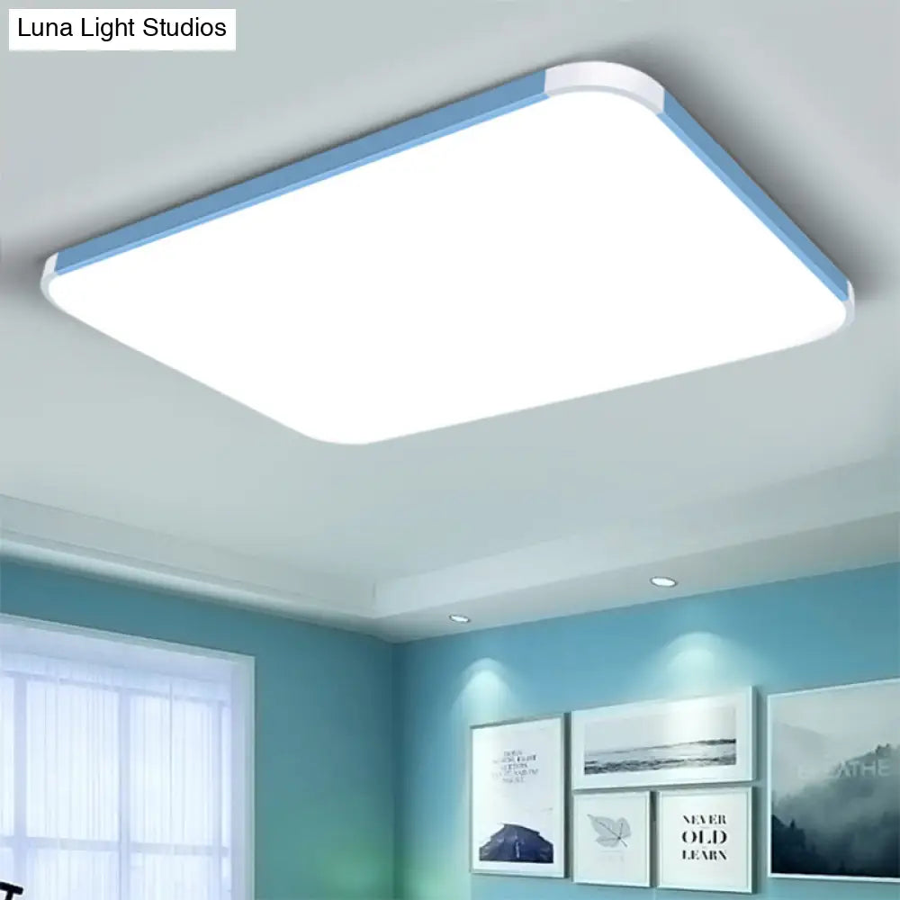 Geometric Led Flush Mount Lamp In Macaron Colors - 12/15/17 Wide Blue / 17 White