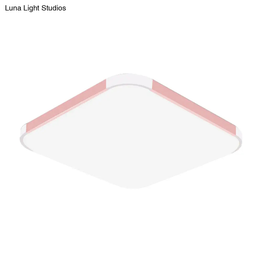 Geometric Led Flush Mount Lamp In Macaron Colors - 12’/15’/17’ Wide