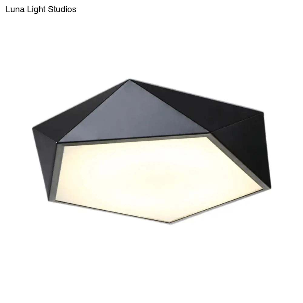 Geometric Metal Flush Mount Lighting With Led - White/Black 16.5’/20.5’/24.5’ Wide