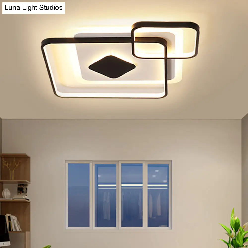 Geometric Metal Led Ceiling Light - Black Flush Mount In White/Warm 16.5’/19.5’/23.5’ Wide