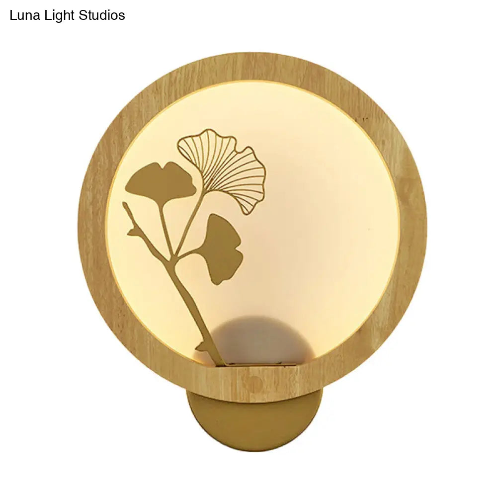 Ginkgo Biloba Led Wall Light In Asian Style - Wood Mural Fixture For Family Rooms Black/Beige