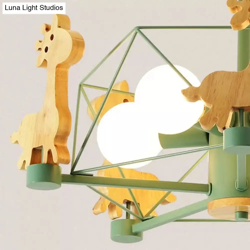 Giraffe 5-Head Kids Semi Flush Mount Wire Frame Ceiling Light For Childs Bedroom - Metallic Finish