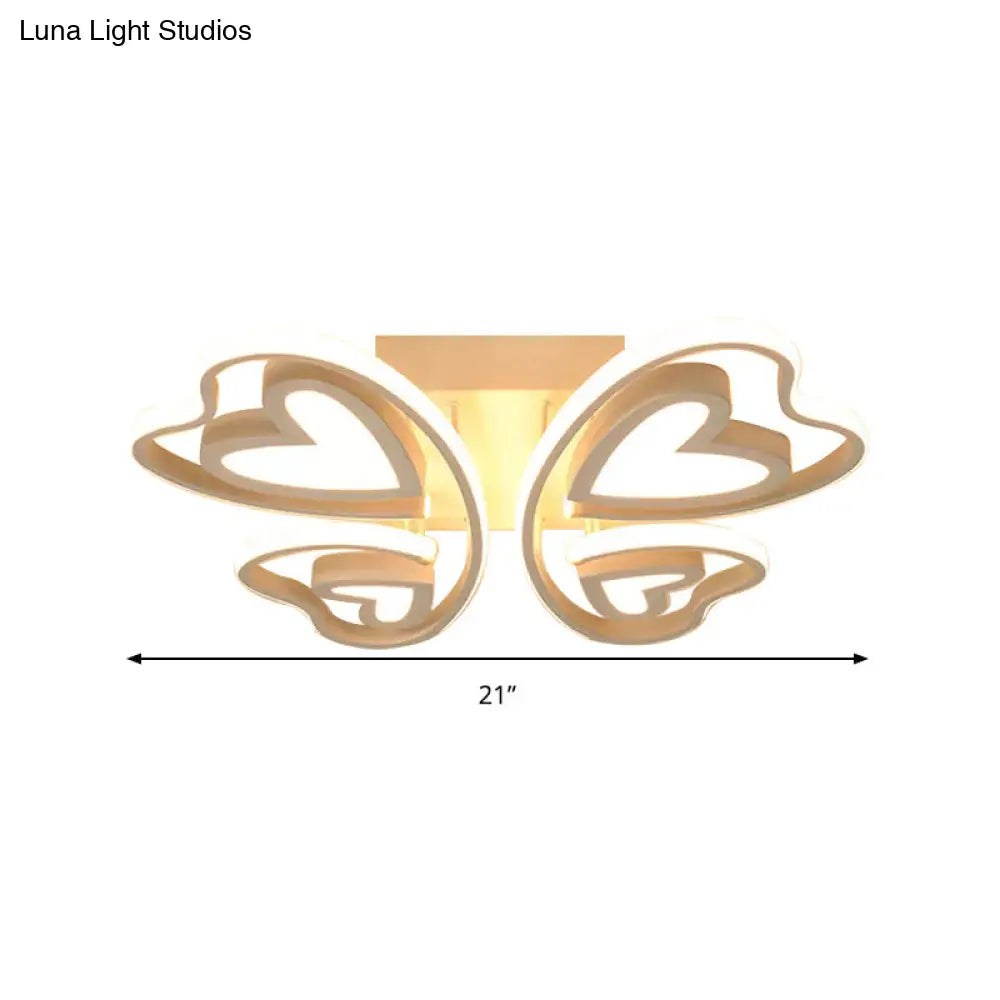 Girls Bedroom Led Flush Ceiling Light: Loving-Heart Acrylic Butterfly Lamp
